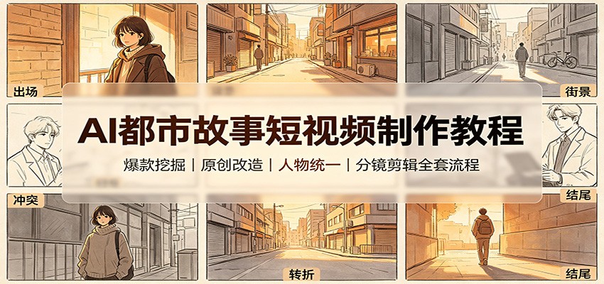 AI都市故事短视频制作教程：爆款挖掘原创改造，人物统一分镜剪辑全套流程-179创客网