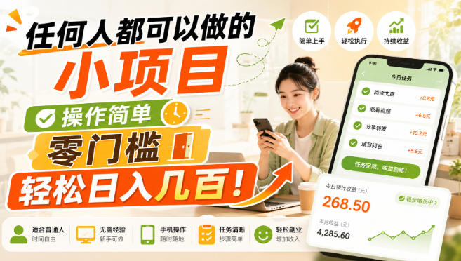 任何人都可以做的小项目：操作简单，零门槛轻松日入几百！-179创客网