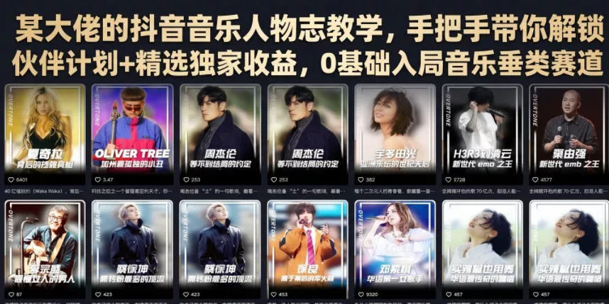 某大佬的抖音音乐人物志教学，手把手带你解锁伙伴计划+精选独家收益，0基础入局音乐垂类赛道-179创客网