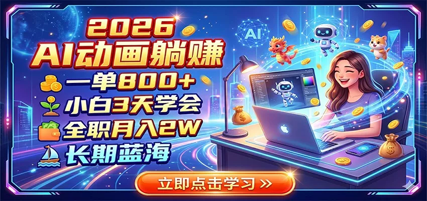 2026 AI动画躺赚：一单800+，小白3天学会，全职月入2W，长期蓝海-179创客网