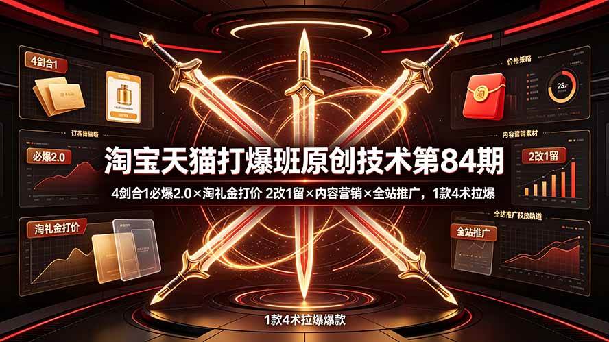 （19428期） 淘宝天猫打爆班原创技术第84期：4剑合1必爆2.0×淘礼金打价×2改1留×内容营销×全站推广，1款4术拉爆-179创客网