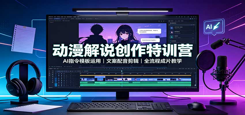 动漫解说创作特训营：AI指令模板运用，文案配音剪辑，全流程成片教学-179创客网