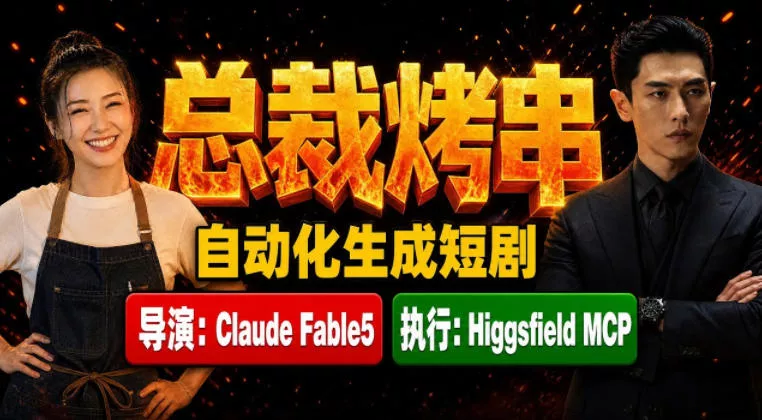 Claude Fable5担任导演+Higgsfield MCP落地执行｜《总裁烤串》真人质感短剧全自动AI生成全流程教学-179创客网