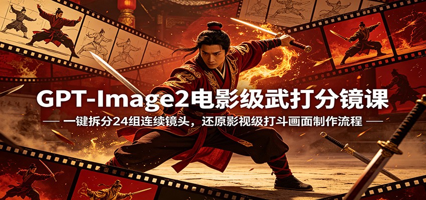 GPT-Image2电影级武打分镜课：一键拆分24组连续镜头，还原影视级打斗画面制作流程-179创客网