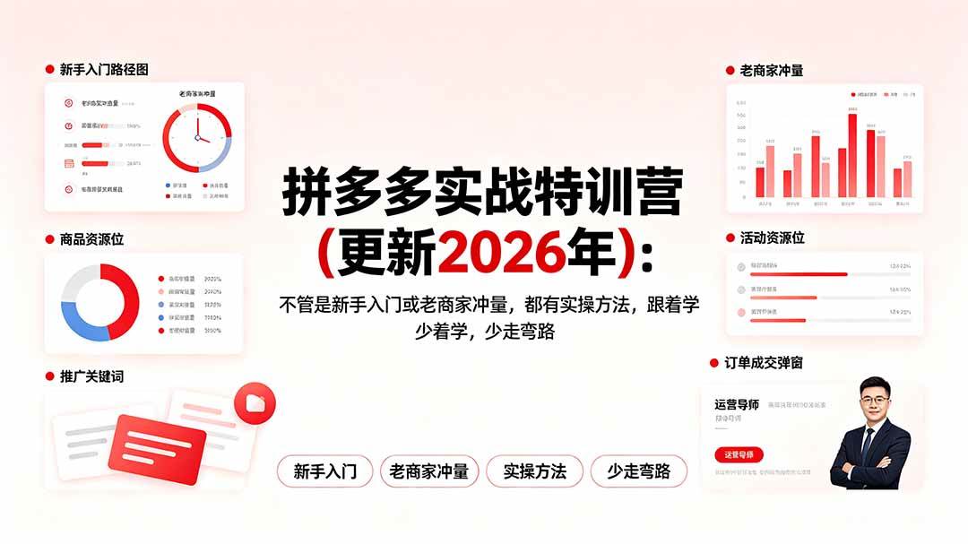 （19291期）拼多多实战特训营(更新2026年)：不管是新手入门或老商家冲量，都有实操方法，跟着学，少走弯路-179创客网