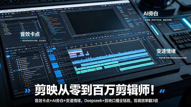 （18867期）剪映从零到百万剪辑师！音效卡点+AI旁白+变速情绪，Deepseek+剪映口播全链路，剪辑效率翻3倍-179创客网
