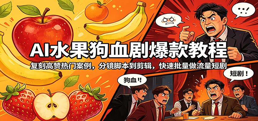 AI水果狗血剧爆款教程：复刻高赞热门案例，分镜脚本到剪辑，快速批量做流量短剧-179创客网