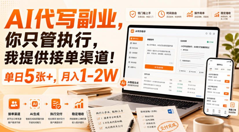 AI代写副业，你只管执行，我提供接单渠道！单日5张+，月入1-2W【揭秘】-179创客网