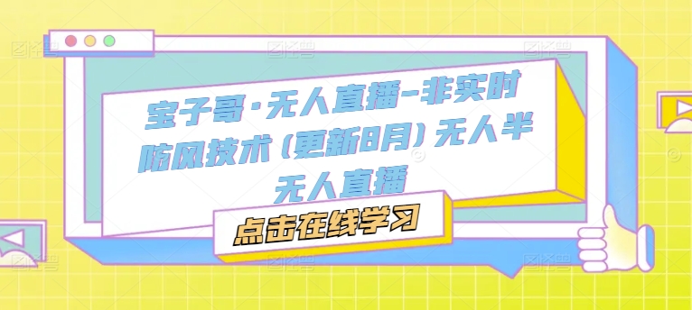 宝子哥·无人直播-非实时防风技术(更新9月)无人半无人直播-179创客网