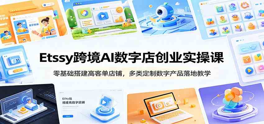 Etsy跨境AI数字店创业实操课：零基础搭建高客单店铺，多类定制数字产品落地教学-179创客网