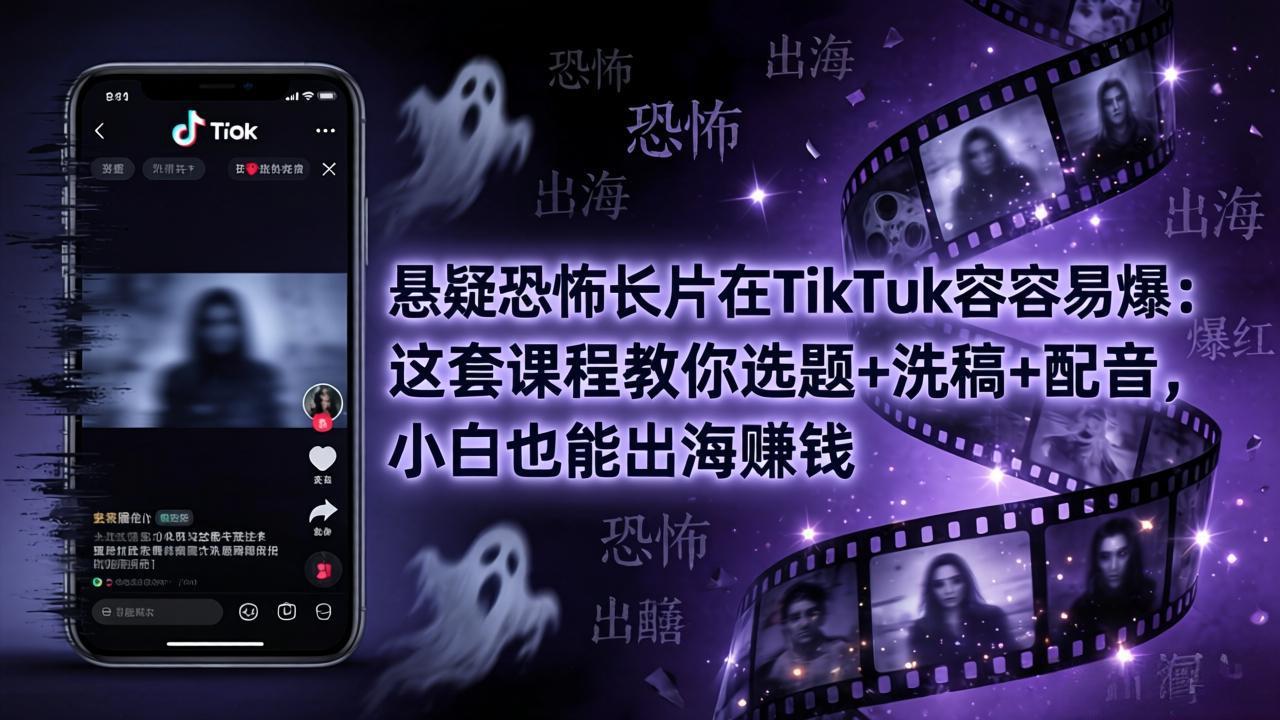悬疑恐怖长片在TikTok最容易爆：这套课程教你选题+洗稿+配音，小白也能出海赚钱-179创客网