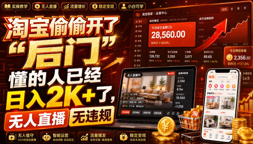 淘宝偷偷开了“后门”，懂的人已经日入2K+了，无人直播无违规，一台电脑=一家24小时营业的线上门店【揭秘】-179创客网