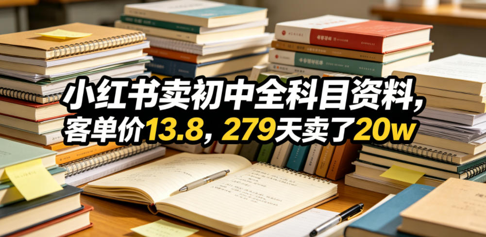 小红书卖初中全科目资料，客单价13.8，279天卖了20w-179创客网