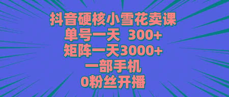 (9551期)抖音硬核小雪花卖课，单号一天300+，矩阵一天3000+，一部手机0粉丝开播-网创资源