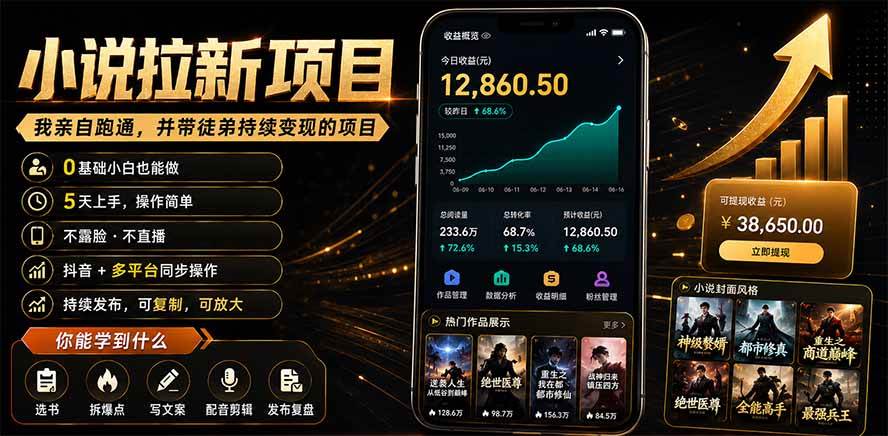 （19379期）抖音及多平台小说拉新项目：我亲自跑通并持续带徒弟实操｜0基础小白5天上手快速变现-179创客网