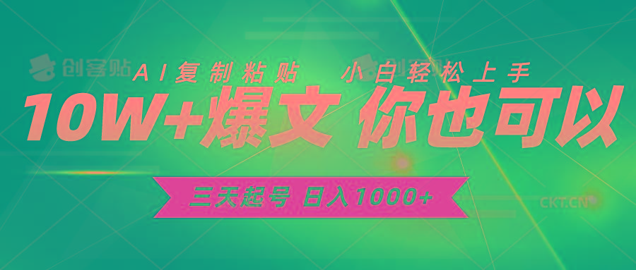 三天起号 日入1000+ AI复制粘贴 小白轻松上手-179创客网